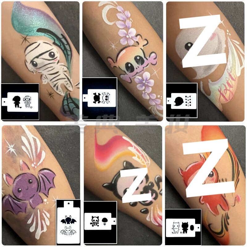 Halloween Painting Template Kidsren's Face Painting Pigment Set Skull Ghost Makeup Tattoo Stickers Cut Out Rubbing Board