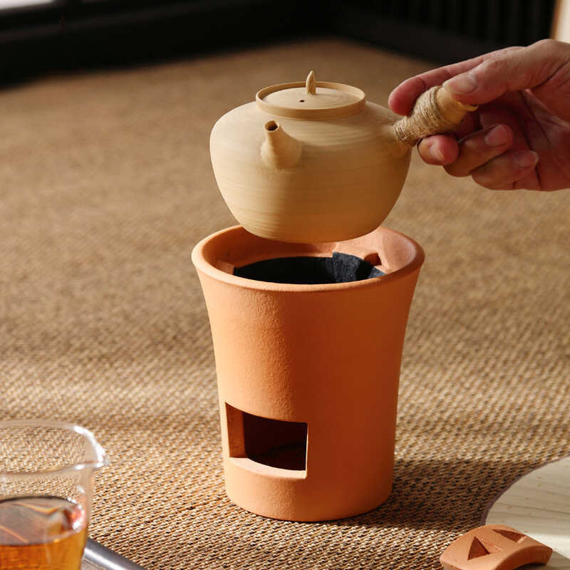 Tea brewing pot, Chaozhou sand-leaf charcoal stove, dual-use small water pot, charcoal fire stove, charcoal tea stove, olive red clay wind stove