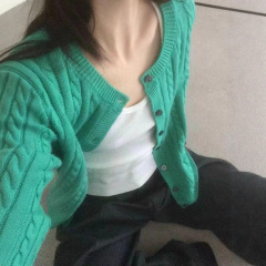 2025年新款早秋纯色麻花针织开衫韩系小清新外搭软糯外套针织上衣