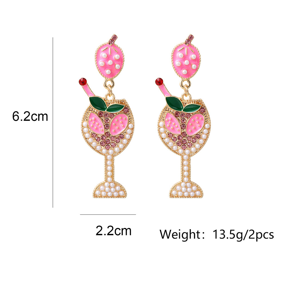 Fashion Wine Glass Alloy Inlay Artificial Pearls Rhinestones Women's Earrings 1 Pair display picture 1