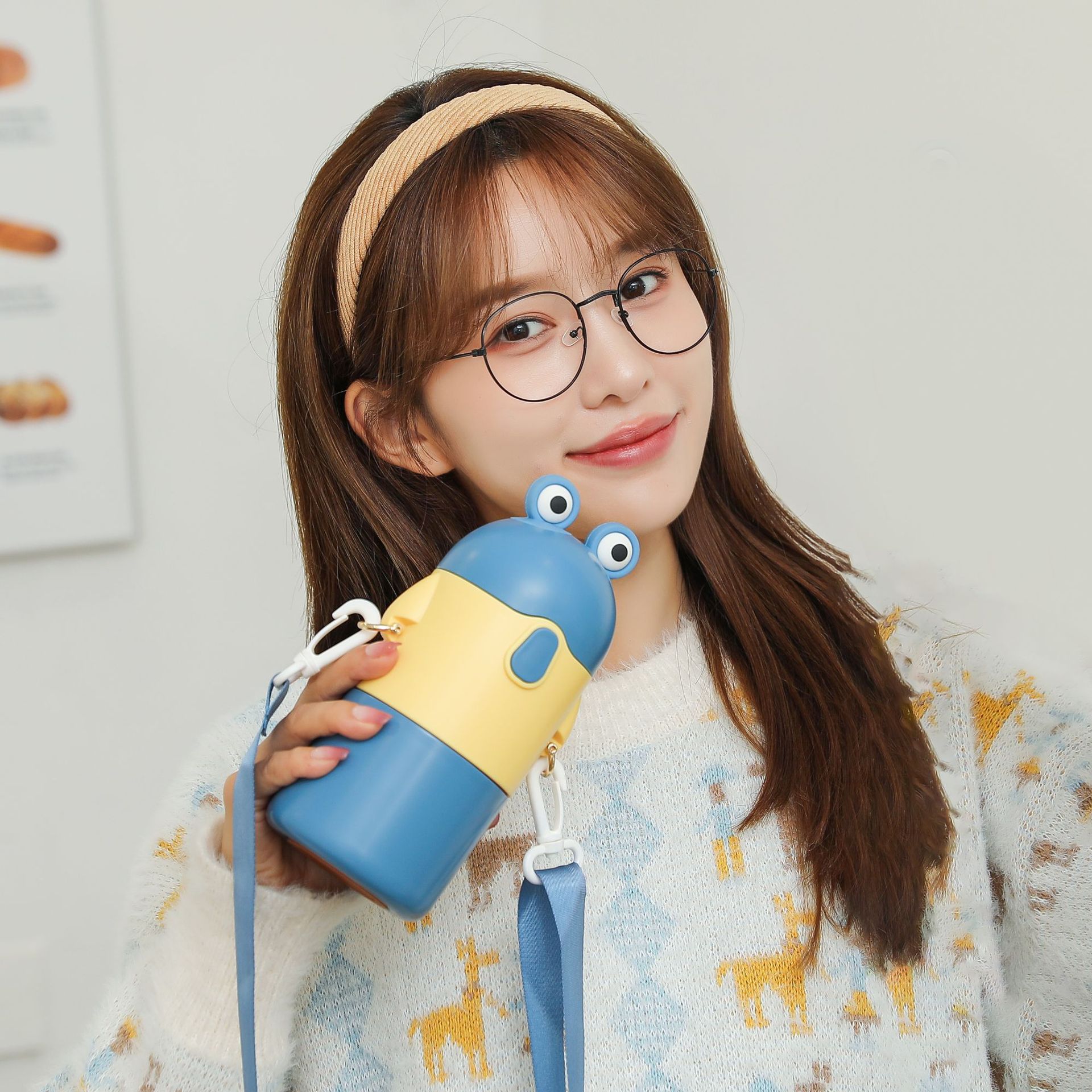 Nuevos niños de la rana del príncipe los taza vacío 316 paja Acero inoxidable agua crossbody Correa estudiante hervidor agua