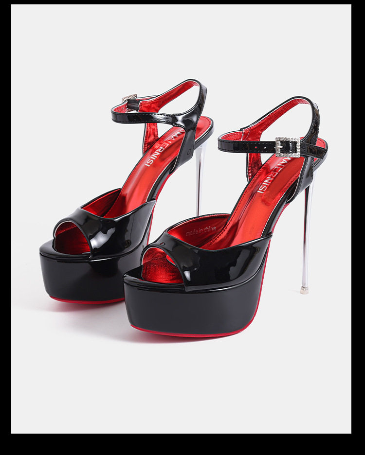 Sandal nữ gót siêu cao 14 cm hở mũi quai ngang phong cách Âu Mỹ — Màu be, màu đen chi tiết 14