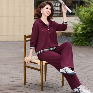 2026新款妈妈春秋长袖卫衣中年女装休闲运动服中老年秋装洋气套装