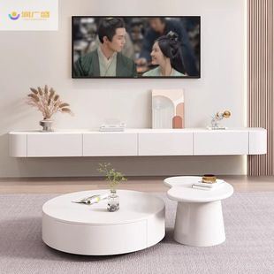 Run Guangsheng Suspended Tv Cabinet Solid Wood White Suspended Cabinet Wall-Mounted Storage Bedroom Living Room Modern Simple Style