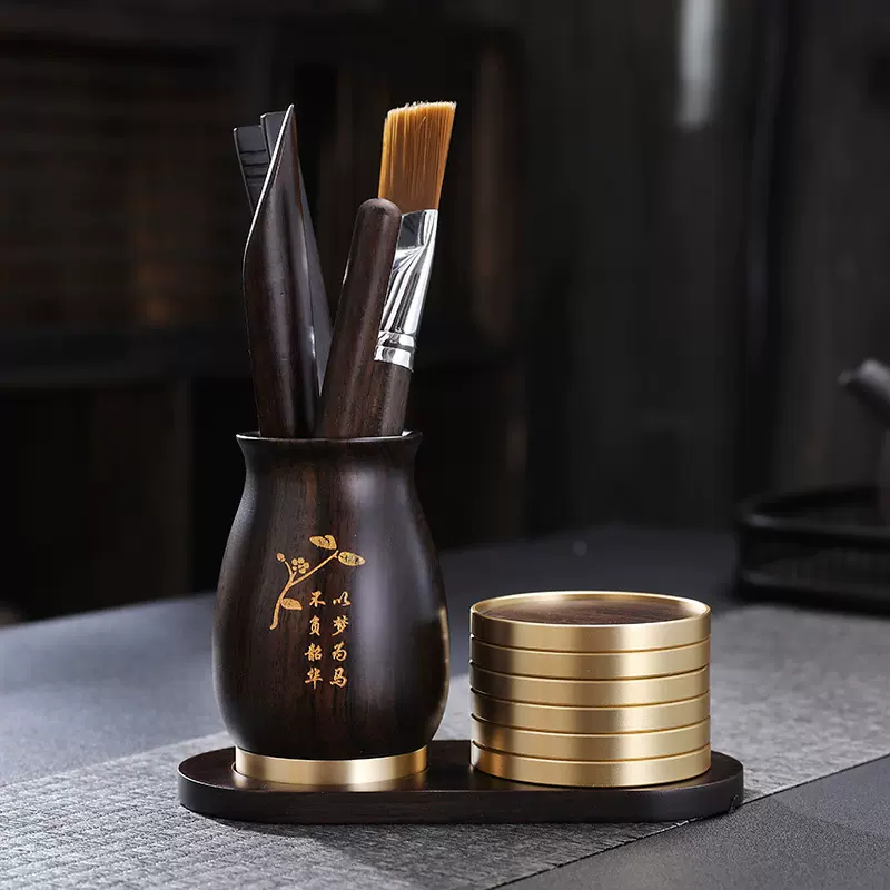 黑檀木花梨木茶道六君子杯垫套装茶具配件套装茶艺泡茶工具大全