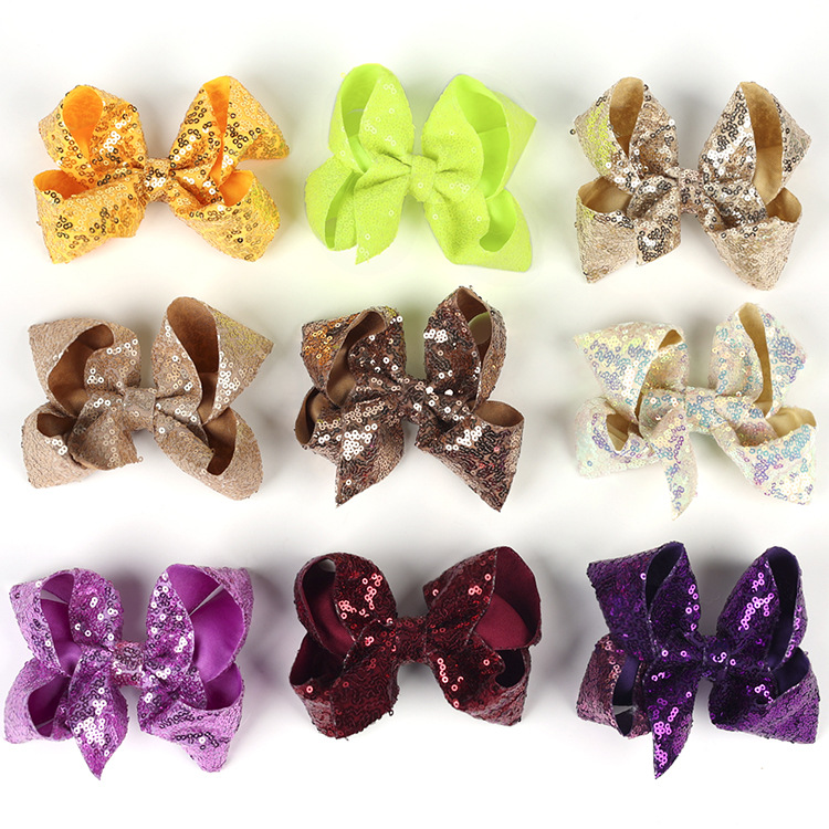 Children's Jewelry 5-inch Sequin Bow Hairpin Solid Color Girl Sequin Hairpin display picture 4