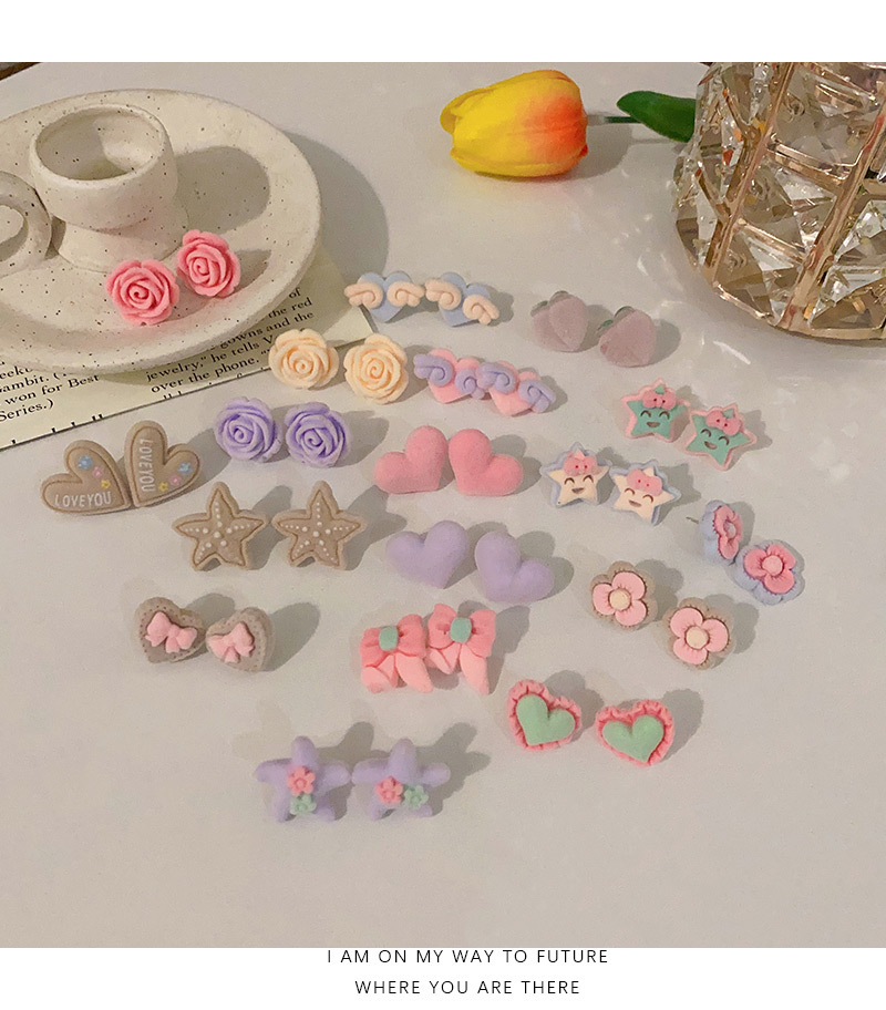 1 Pair Cute Heart Shape Bow Knot Resin Flocking Womenu0027S Ear Studs