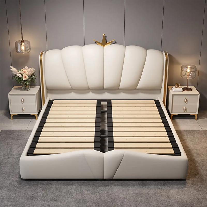 Cama de cuero ligera de lujo italiana doble cama principal cama de dormitorio moderna y simple cama de cuero blanda de arte nórdico cama de almacenamiento