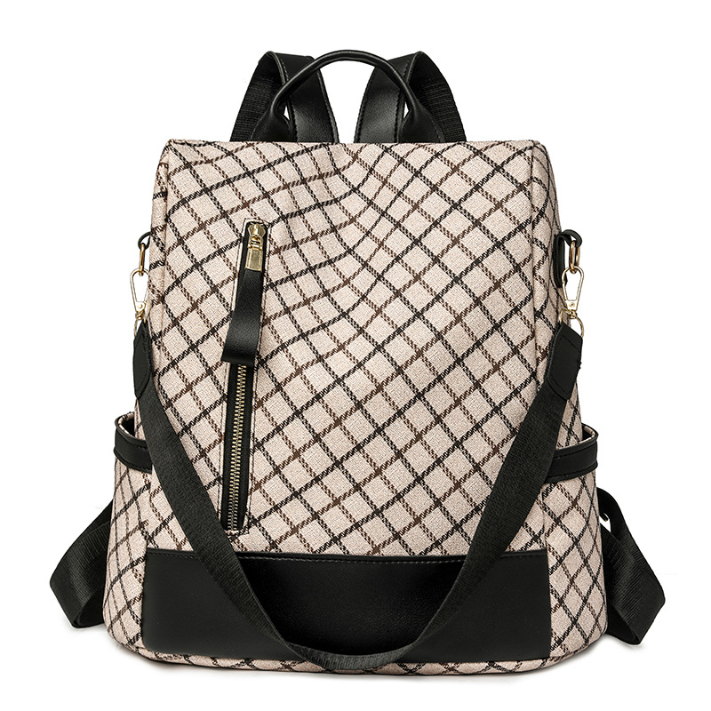 2024 nueva mochila antirrobo para mujer PU moda rombo contraste color gran capacidad plegable viaje mochila de doble uso marea