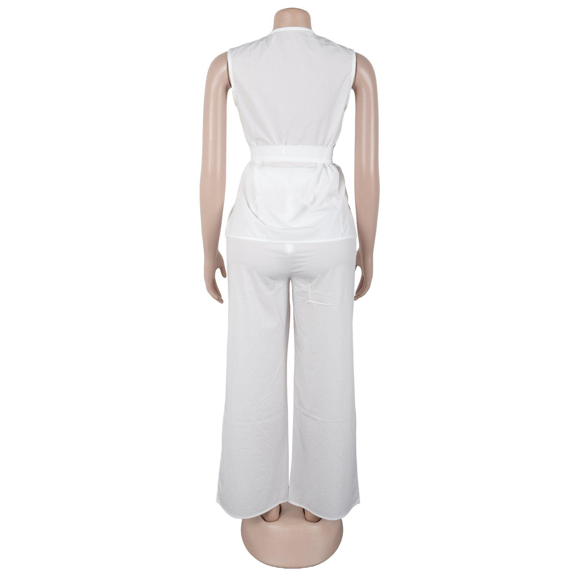 Elegant Sleeveless Vest & Wide-Leg Pants Set – Breathable Polyester Two-Piece Outfit (White/Pink/Yellow/Orange, S-3XL)​_ecoleips.com