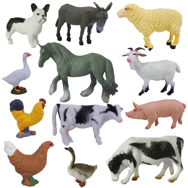 PVC仿真农场动物模型3-6.5CM鸡鸭鹅奶牛微观家禽摆件实心玩具代发