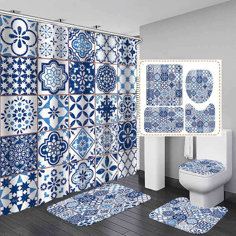 Venta caliente de Amazon Cortina de ducha de baño bohemia Tela de cortina de baño impermeable Juego de cuatro piezas Gran cantidad y excelente precio