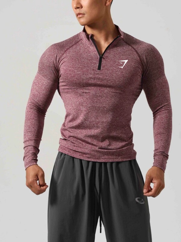 GYMSHARK男士秋季力紧身开门襟弹跑步运动训练半拉链长袖立领卫衣|undefined