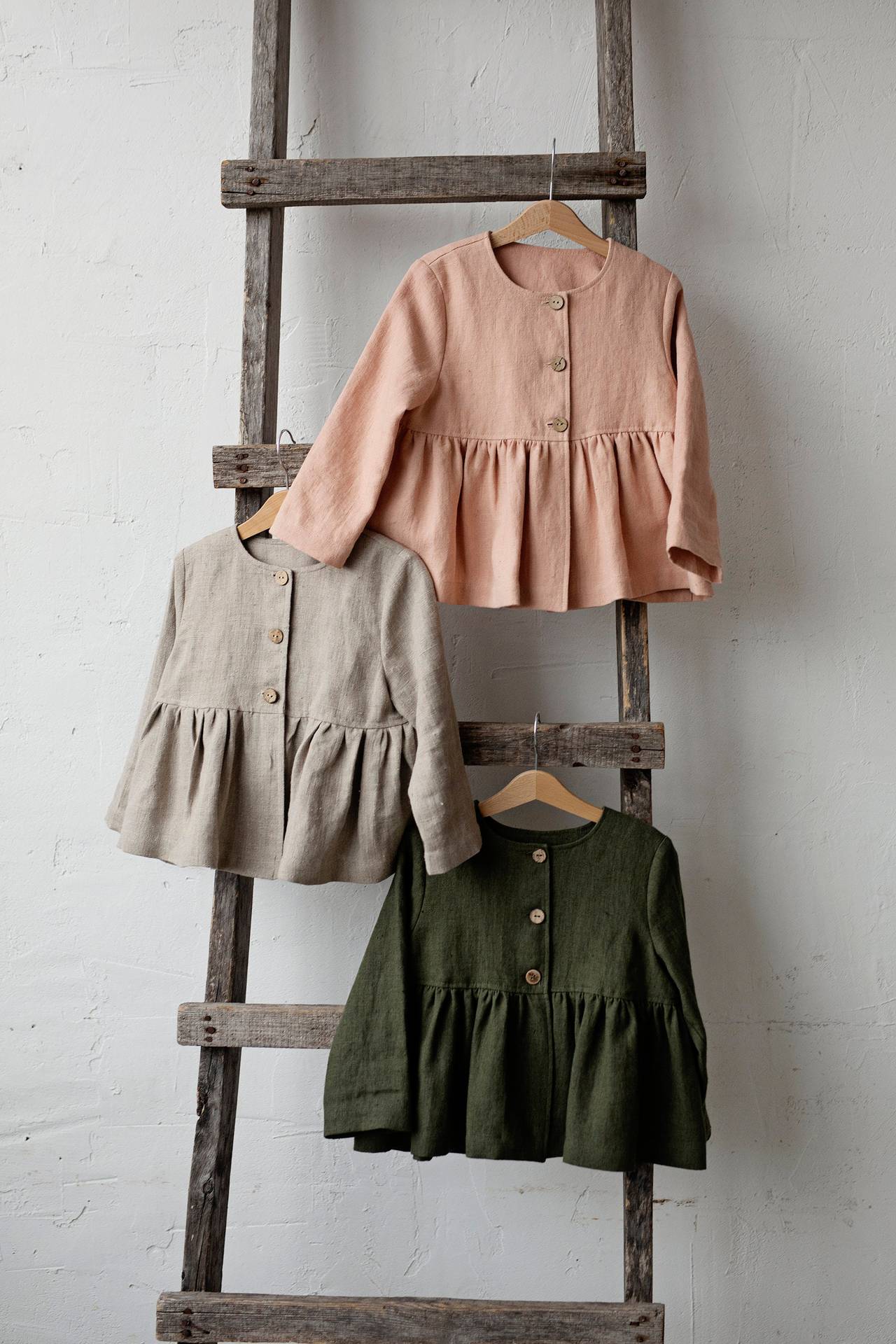 Peach Ruffle Jacket Kids Linen