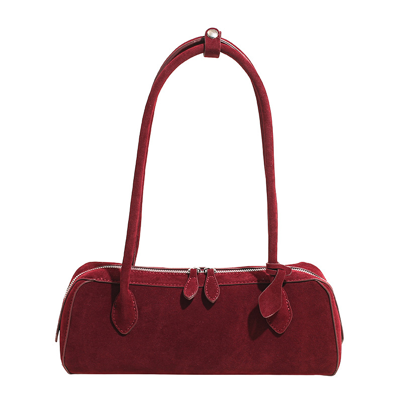 Suede Baguette Bag Korean Minimalist Handbag Autumn New High-End Retro Shoulder Underarm Bag - Thumbnail 5