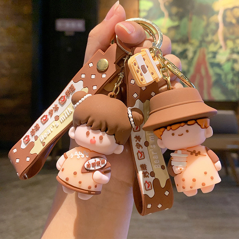 Creative cartoon bubble tea doll key chain pendant cute couple bag key chain pendant gift wholesale Creative cartoon bubble tea doll key chain pendant cute couple bag key chain pendant gift wholesale