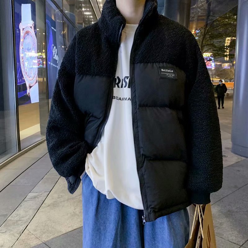 Chaqueta acolchada de algodón con cuello alto para hombres y mujeres, otoño e invierno, chaqueta acolchada de lana de cordero retro japonesa, chaqueta de pareja cálida holgada