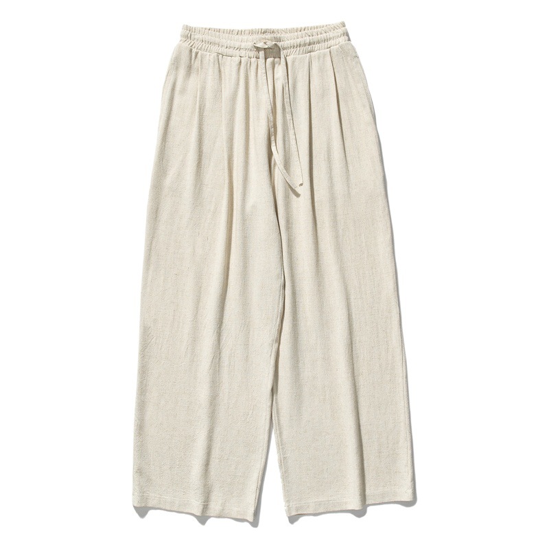 Pantalones de lino de estilo chino Pantalones deportivos rectos sueltos de los hombres ropa de algodón de verano moda nacional más tamaño pantalones de pierna ancha pantalones Casuales