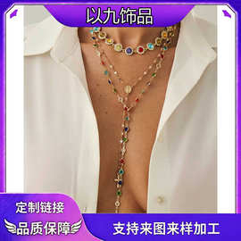 欧美跨境波西米亚十字架吊坠项链女款长流苏颈链度假风时尚气质首