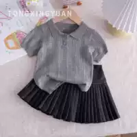 Детский летний комплект, цветное поло для девочки, футболка, pleated skirt, западный стиль