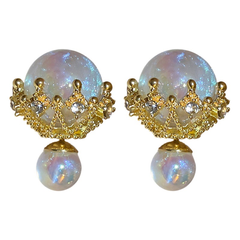 Aguja de plata diamante incrustado sirena perla pendientes de doble cara luz de moda pendientes de estilo de lujo elegante todo-fósforo shu pendientes al por mayor