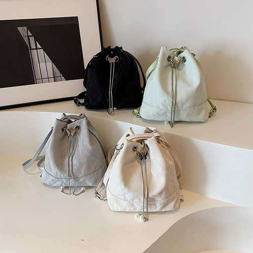Casual chain bucket bag for women, spring and summer stylish versatile unisex shoulder and double shoulder multi-purpose backpack