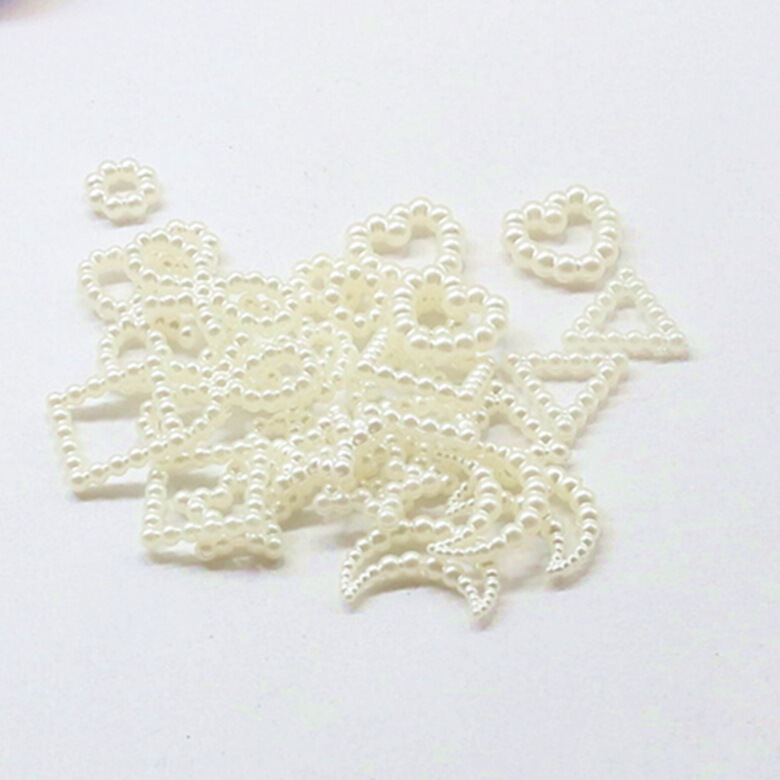 Nail Art Pearls diy 100 Peach Heart Cut Out Pearl White Moon Star Stereo Popular Nail Decoration