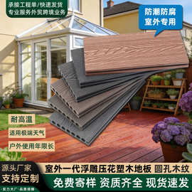 外贸专供圆孔木纹地板PVC户外木塑地板园林庭院WPC塑木地板室外