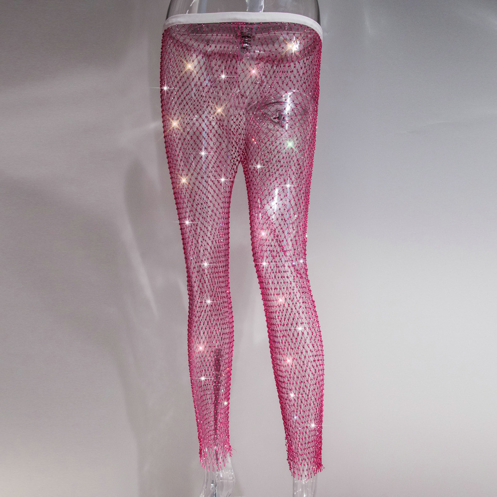 Leggings de rejilla con diamantes de imitación, adelgazantes, para mujer, éxito de ventas en Amazon, color fluorescente 1052
