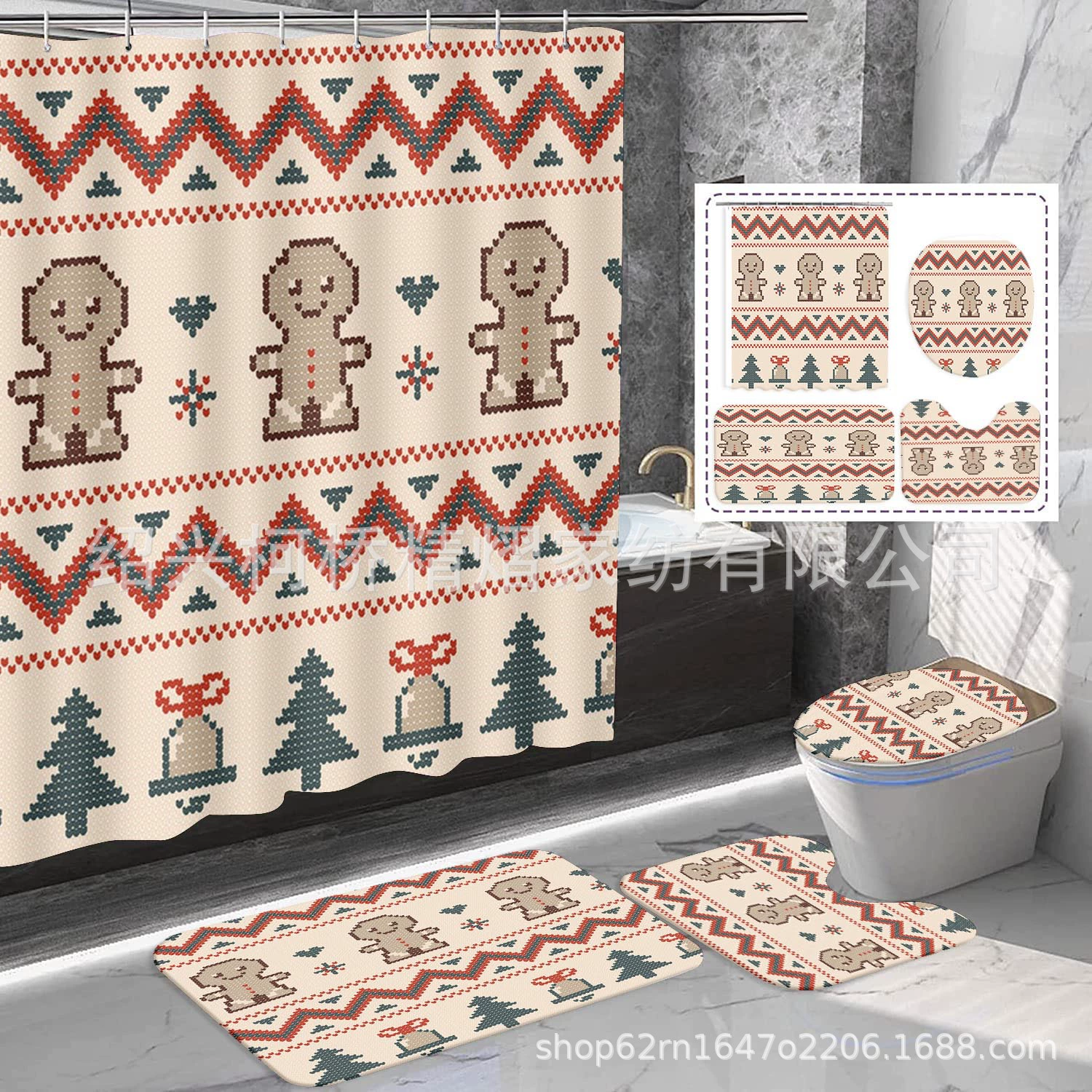 Новогодняя knitted водонепроницаемая занавеска, набор, (跨境 торговля), полиэстер, комплект 4 штуки, прямые продажи завод