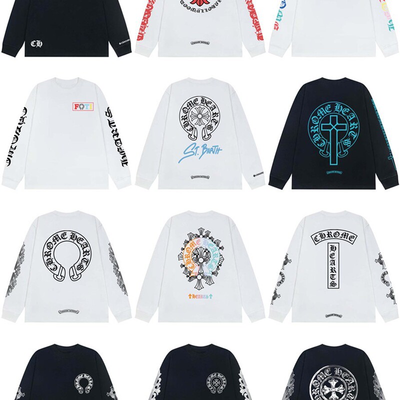 Cross-border foreign trade trendy brand Chrome Heart long-sleeve top, pure cotton, unisex, loose-fitting base T-shirt