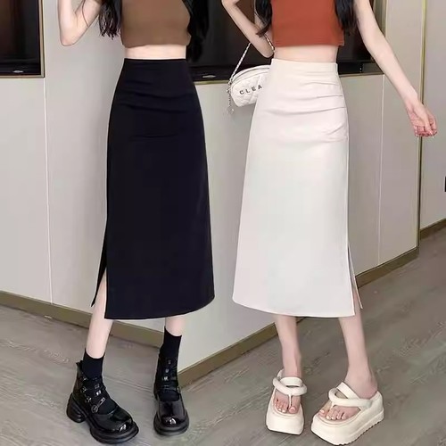 Slit skirt women's fashionable midi skirt summer pleated hip skirt small high waist suit skirt