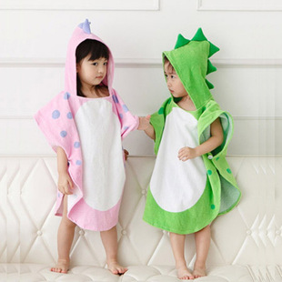 Children's Bath Towel Cape Hooded Pure Cotton Absorbent Male and Female Baby Bath Hot Spring Beach Swimming Dinosaur Bathrobe