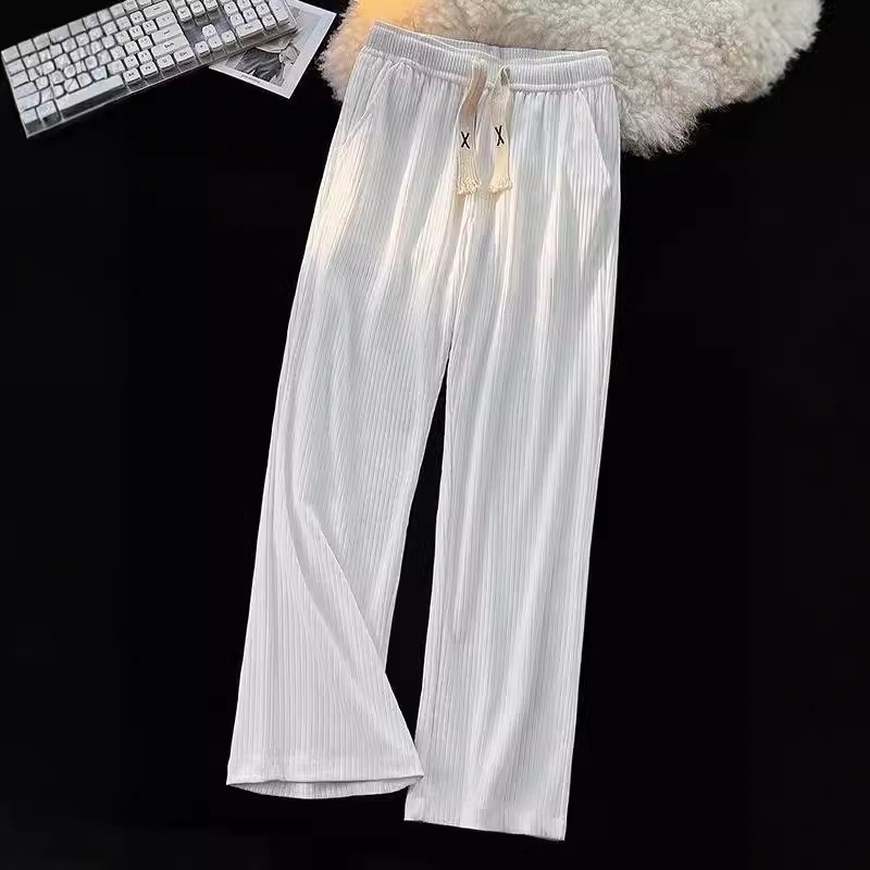 Ice Silk Threaded Wide-Leg Pants Men's Spring and Autumn High Street Draped Japanese-style Mopping Pants All-match Loose Straight Casual Pants