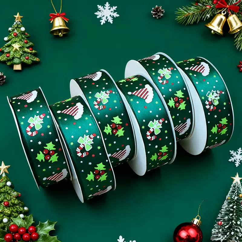 跨境批发圣诞节装饰丝带礼品盒礼物包装蝴蝶结彩带di y材料包装