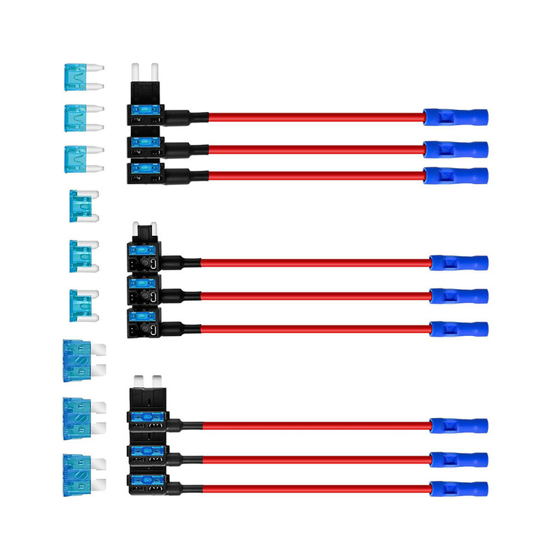Cross-border wholesale 9pcs bag zinc sheet car fuse adapter 3 kinds of 12V and 15AMP fuse