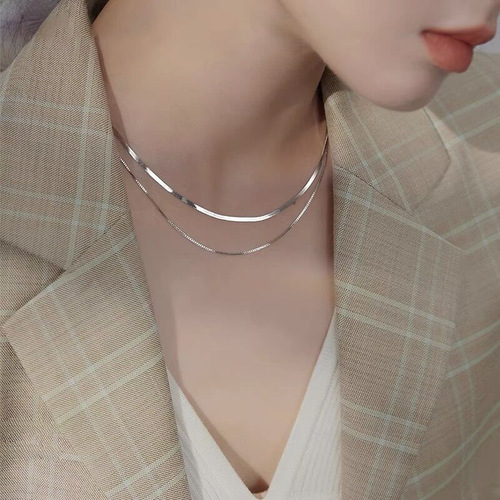 S925 sterling silver double-layered snake bone chain Internet celebrity light luxury hot girl short necklace high-end cold style clavicle chain