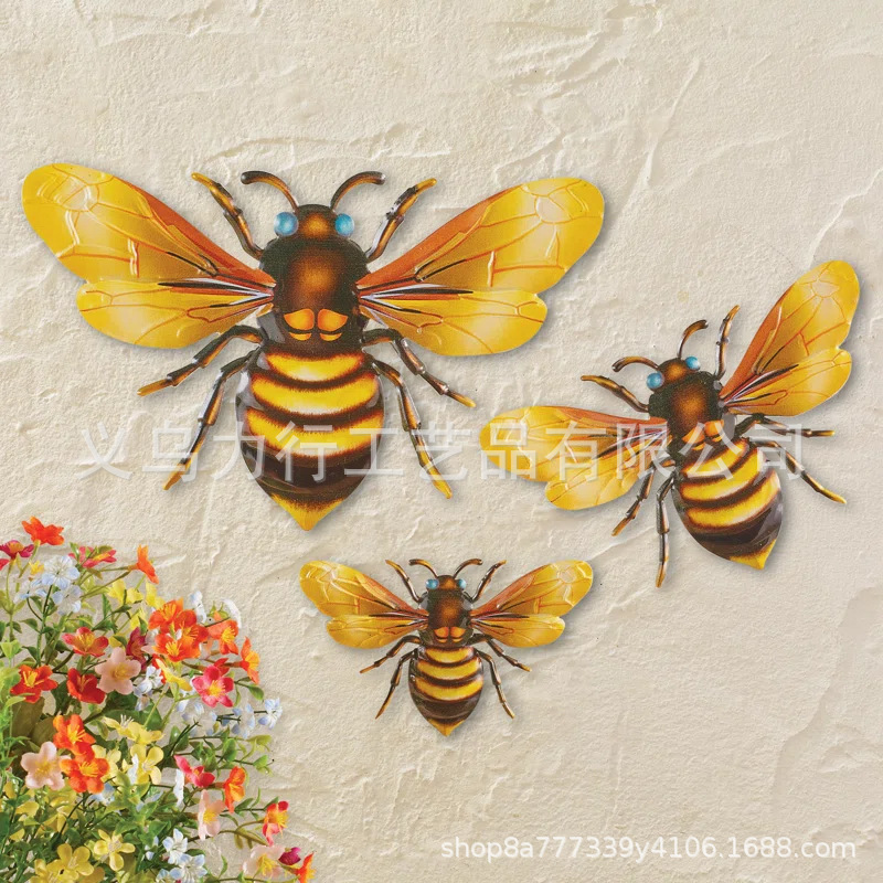 Cross-Border Wrought Iron Bee Decoration Outdoor Metal Wall Art Porch Courtyard Wall Backyard Garden Fence Ornament
