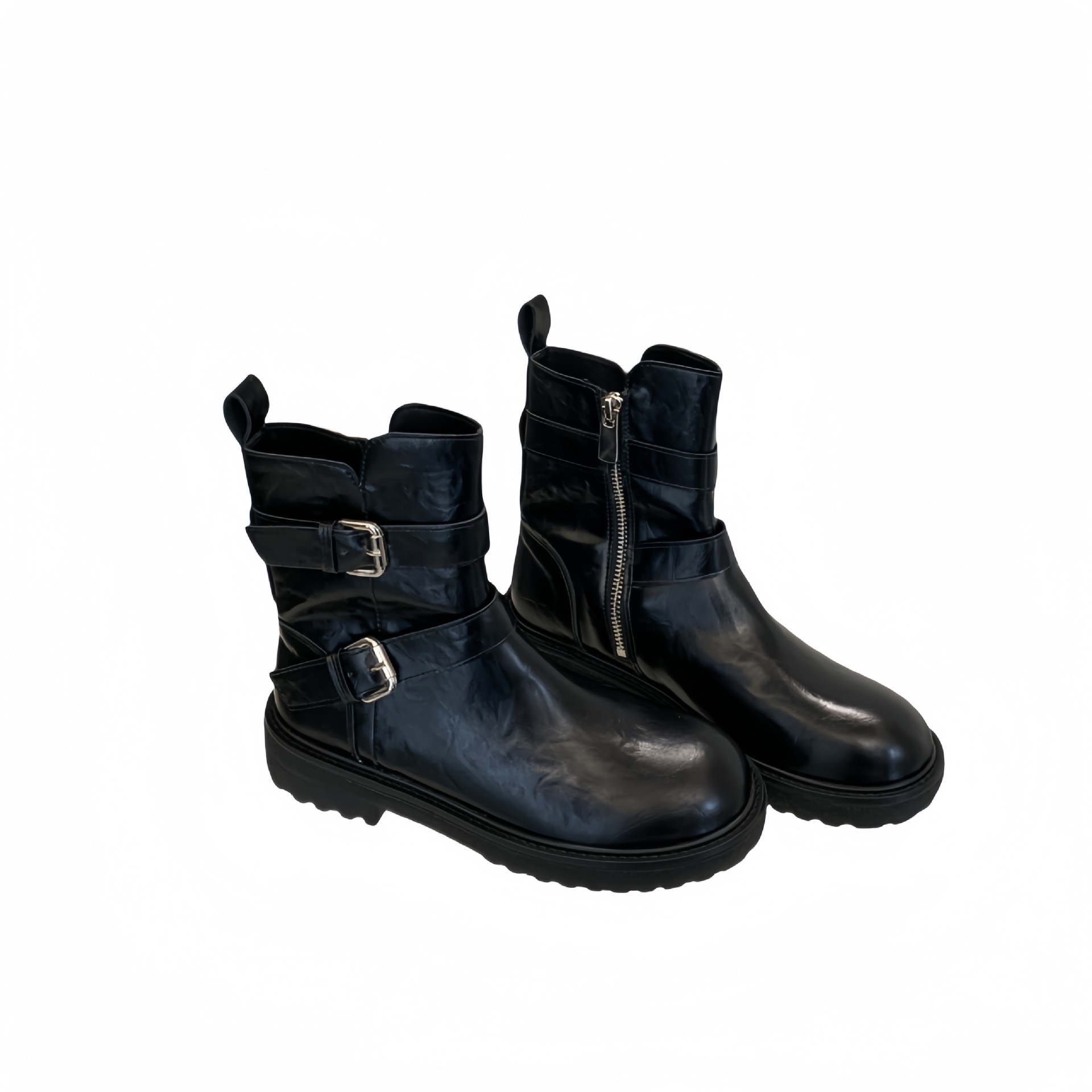 Botines Martin Biker para Mujer con Doble Hebilla de Microfibra Resistente al Desgaste para Otoño e Invierno image 7