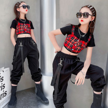 女童嘻哈街舞套装时髦夏季网红露脐短袖工装裤大童夏装两件套外贸