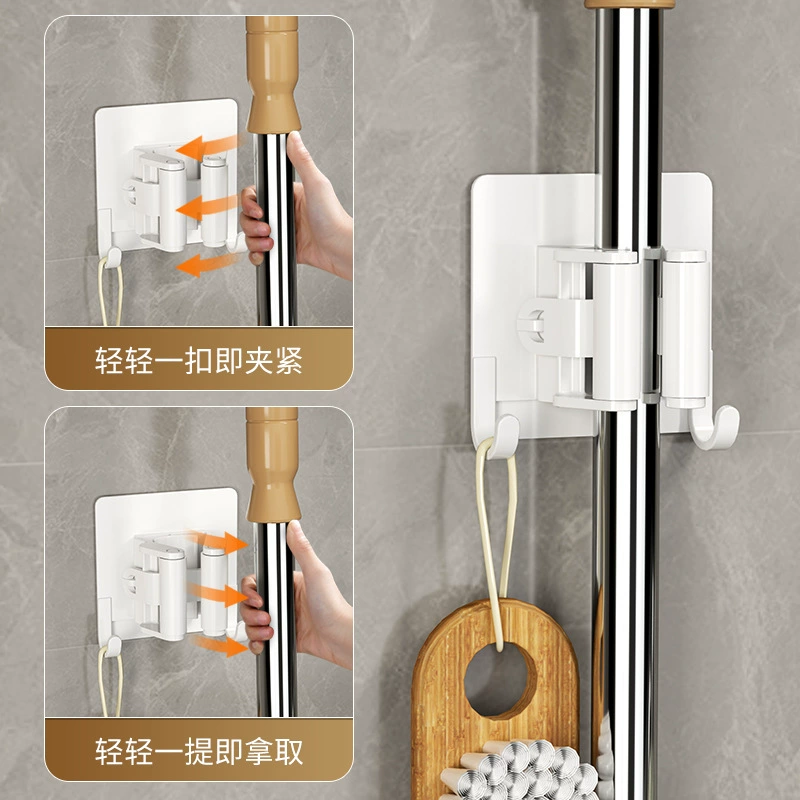 Крючок для швабры без сверления, волшебный инструмент, настенная полка для хранения швабры в ванной комнате, прочный клейкий зажим, держатель для швабры.