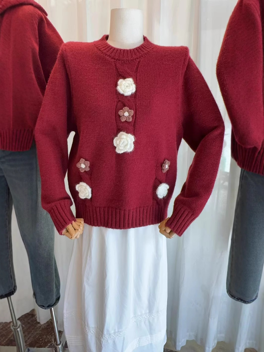 24 invierno Puyuan Año Nuevo rojo hermoso suéter de flores abrigo mujer otoño grande grasa mm