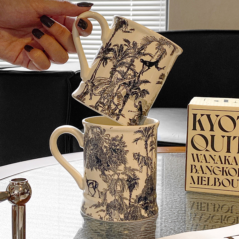 Francés retro taza de agua Cerámica puede entrar horno microondas caja color independiente Oficina nicho ins leche avena