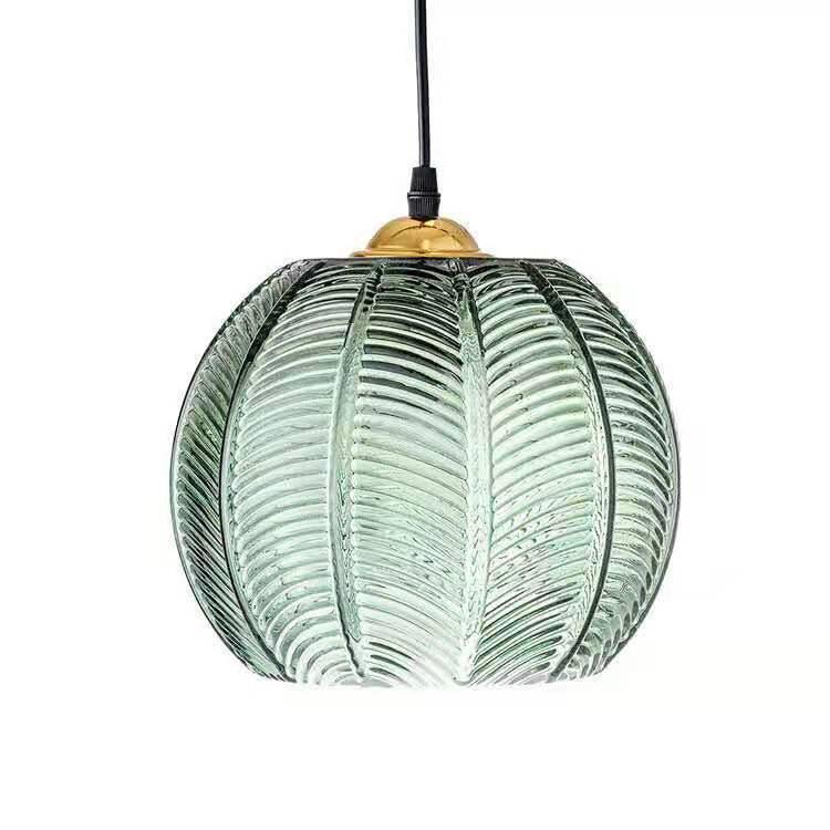 Nordic postmodern restaurant pendant light bedroom bar corridor green leaf pattern retro glass mirrored mini pendant light