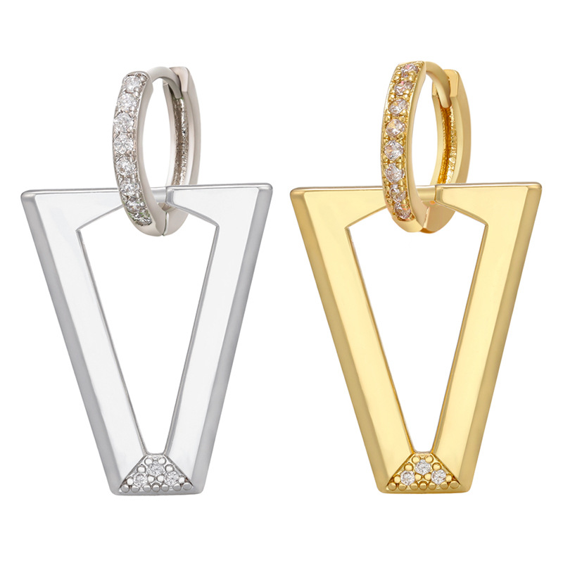 Boucles D&#39;oreilles En Cuivre Serties De Diamants Géométriques Simples En Forme De V En Gros Nihaojewelry display picture 1