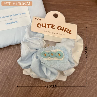 Fabric Scrunchie Versatile Hair Rope | Saç üçün rezinlər - 3-blue-lace-button-hair-tie