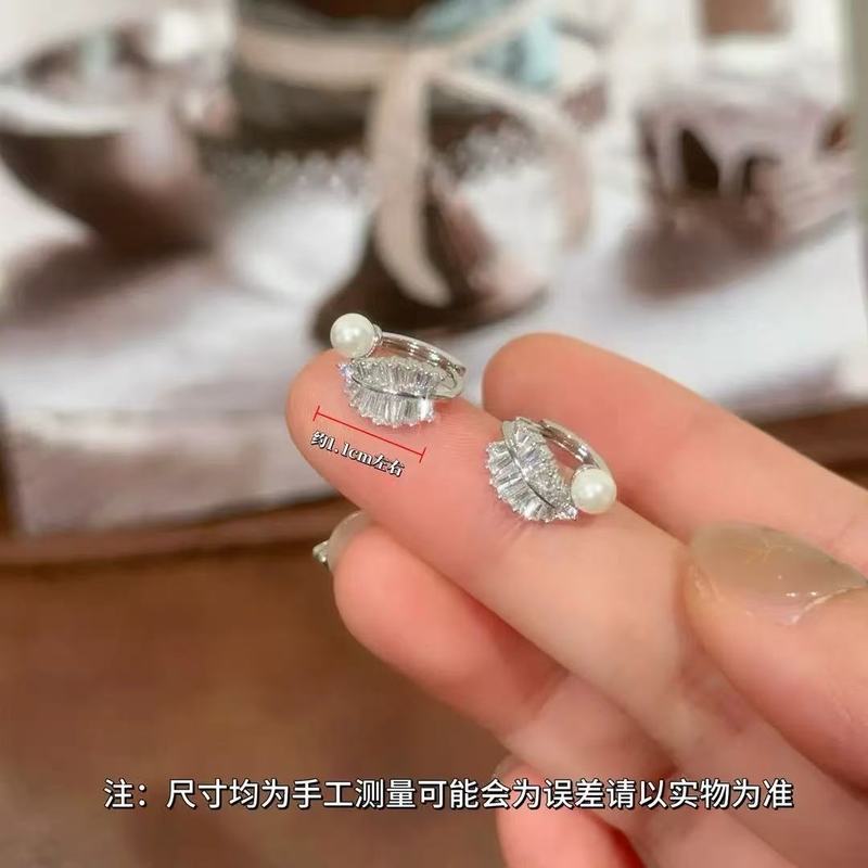 小众高级感精致微镶满钻锆石树叶耳钉女简约百搭气质珍珠耳环耳饰|undefined