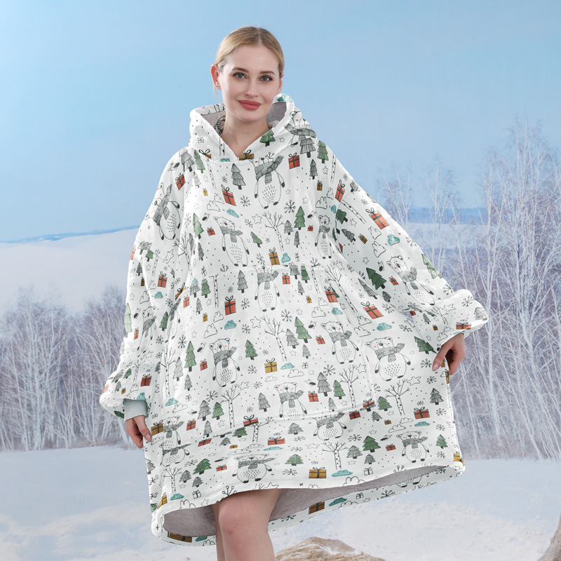 Pijamas transfronterizos engrosados de doble capa perezoso puede usar manta perezosa de franela perezoso con capucha pijamas de doble capa perezoso desgaste exterior
