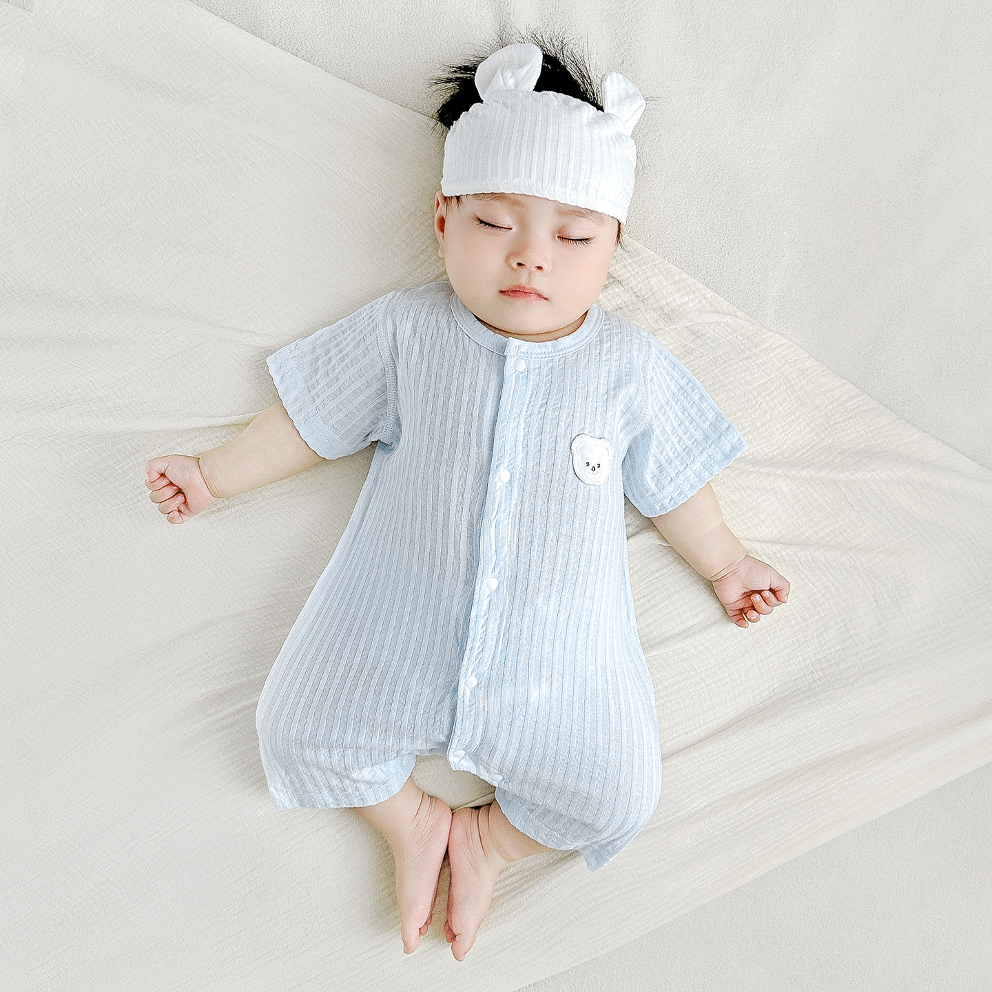 Bebé de una pieza pijamas finos de manga corta para hombres y mujeres de verano, mampara para niños pequeños, ropa para recién nacidos, ropa de verano para bebés image 7