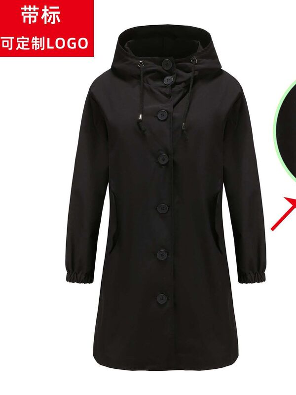 LULU with the new autumn and winter water resistant hooded casual trench coat long ladies outdoor loose plus size raincoat